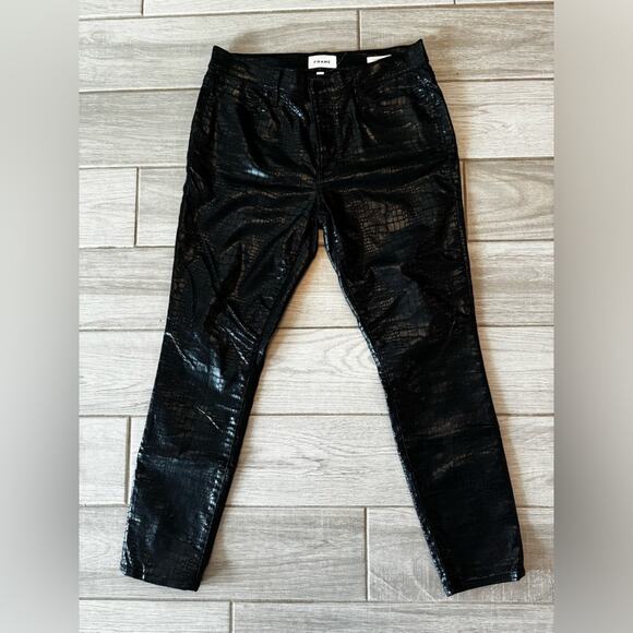 FRAME Le High Skinny Croc-Embossed Jeans‎ Black Designer Size 30 - Picture 10 of 13